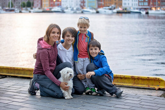 People, children enjoying the amazing views in Norway to fjords, mountains and other beautiful nature