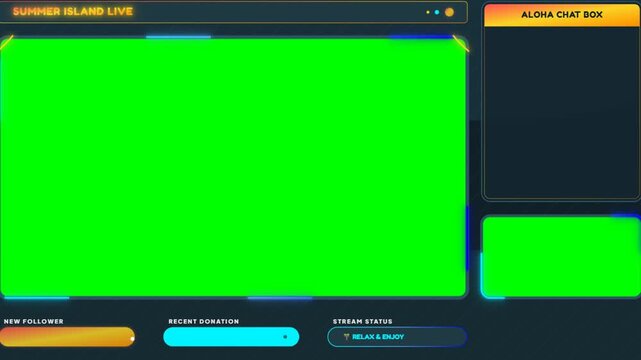 Futuristic Gaming Stream Overlay Template with Green Screen Chroma Key.