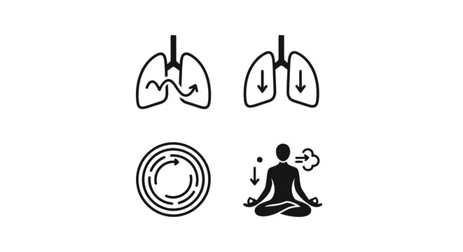 Breathing Exercise Icons: Lungs, Meditation, Airflow, and Calm