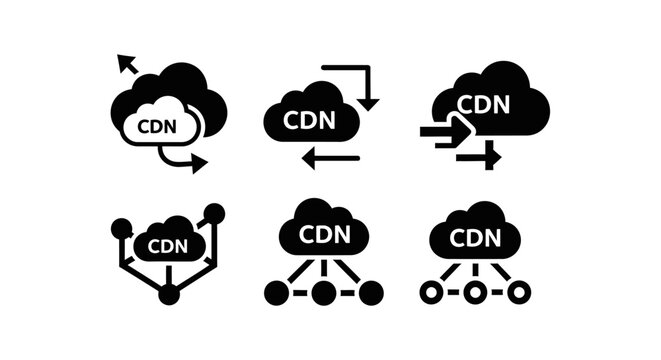 Content Delivery Network (CDN) Icons: Cloud, Network, Data Transfer