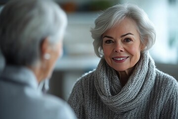 Fototapeta premium Elderly woman receives heartwarming care and support from compassionate nurse at senior living facility.