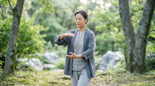 Qigong meditation practice for energy balance and breathing techniques