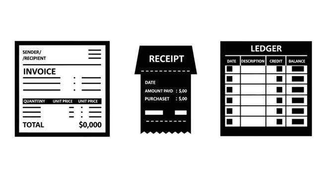 Invoice, Receipt, and Ledger Icons - Business Financial Document Icons