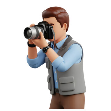 3D render of a man holding a camera and taking a photo