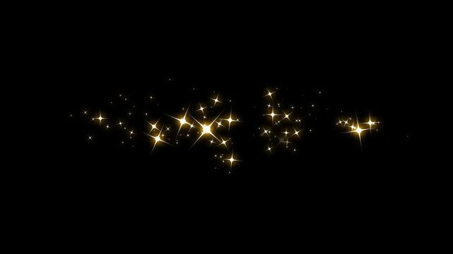 Festive Gold Sparkle star burst for New Year & Christmas Celebration, 4k Sparkle dust trail loop transition, Golden energy burst on black background, sparkling star twinkle glittering