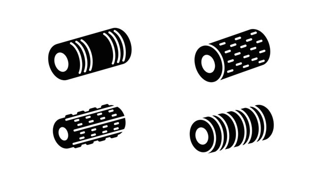 Set of Four Textured Massage Rollers, Different Patterns, Isolated on White