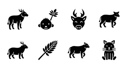 Naklejka premium Set of stylized animal and nature icons, silhouette design