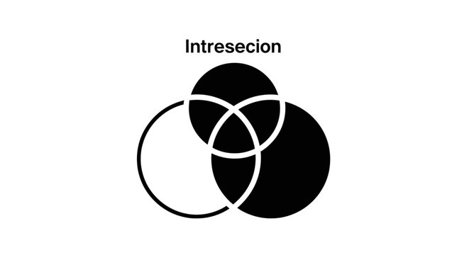 Venn Diagram Intersection Concept, Three Overlapping Circles, Black and White
