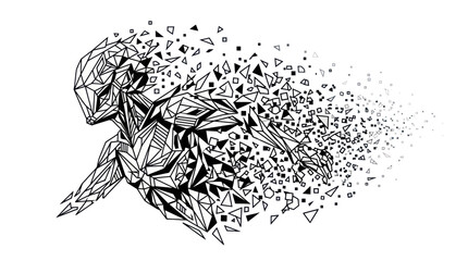 Obraz premium geometric turtle disintegrating into shapes