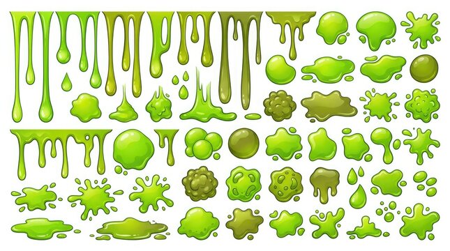 Halloween slime collection green goo drips splatters and bubbles for spooky designs