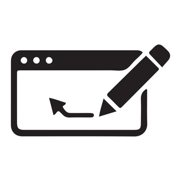 Pencil editing a web browser window with an arrow