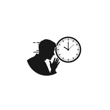 Man Rushing Against Time Clock Icon Silhouette.