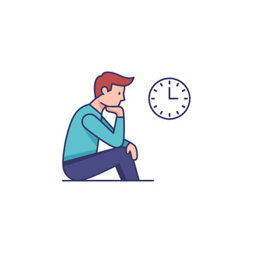 Man sitting and thinking next to a clock.
