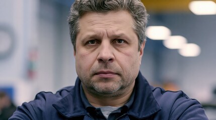 Obraz premium AI Job Anxiety Middle Aged Eastern European Man Unsure