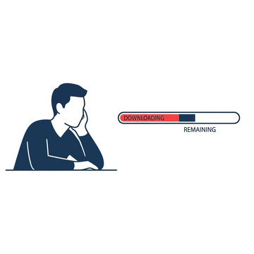 Man Waiting for Download Progress Bar to Complete.