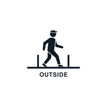 Man walking outside icon with text below.