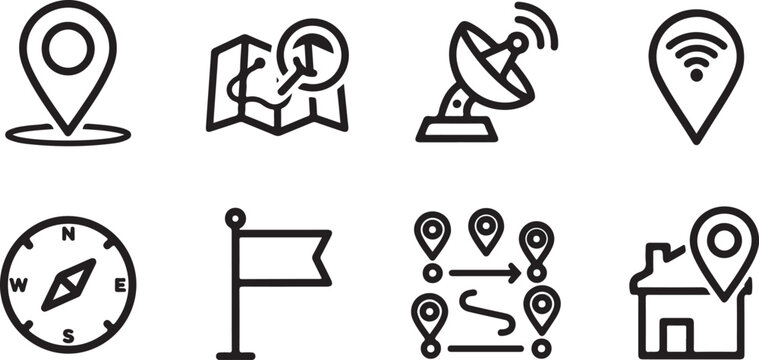 Minimalist location and navigation icons set