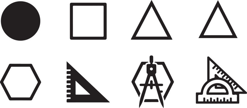 Set of eight basic geometric and drafting icons