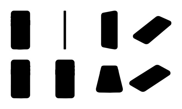 Set of black smartphone silhouettes from different angles on a white background Vector