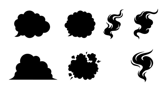 Collection of black smoke and cloud shapes for comic and design elements Vector