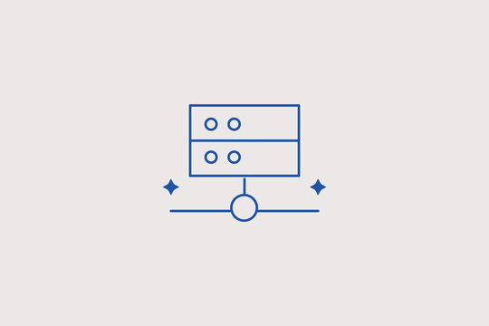 Dual server rack blade modules on node line icon for web hosting agency, data center, tech company. Efficient vector illustration for mainframe system.