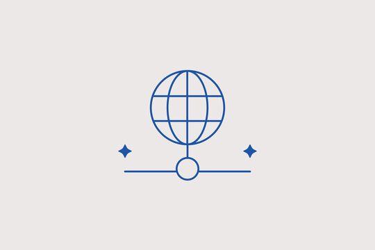 Global world globe on network connection node line icon for worldwide web host, domain provider, vpn service. Modern vector illustration for internet tech.