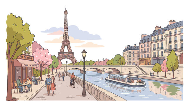 Paris cityscape with Eiffel Tower and Seine River