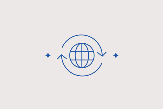 Global network globe with refresh arrows line icon for proxy server provider, vpn service, web host. Modern vector illustration for data sync.