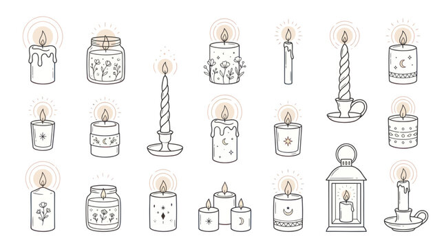 set of candle icons, various candle illustrations