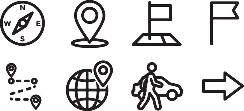 Flat travel and navigation icons set