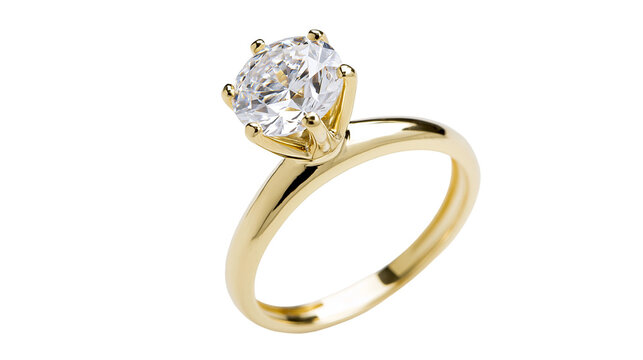 Sparkling diamond solitaire engagement ring, isolated on transparent background