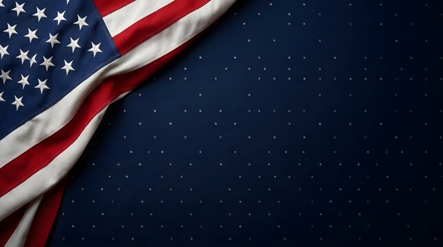 American Flag Waving on Dark Starry Night Background, Patriotic USA Symbol