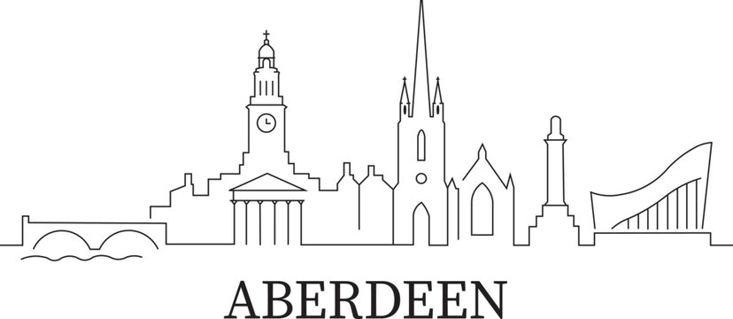 Simple line art shows Aberdeen's iconic skyline