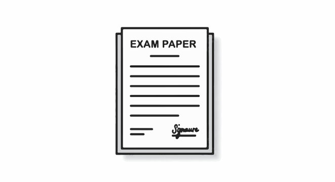 A hand-drawn illustration of an exam paper with "Exam Paper" at the top and lines for text and signature