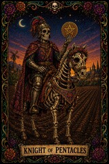 Fototapeta premium Colorful Illustration of Skeleton Knight on Horse with Tarot Symbol