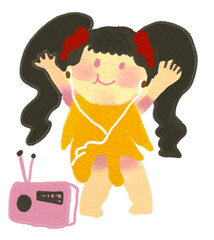 Music Girl Watercolor Illustration for Listening Activity Character Clipart Bundle