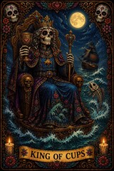 Obraz premium Majestic Day of the Dead King of Cups Artwork with Ocean Scene