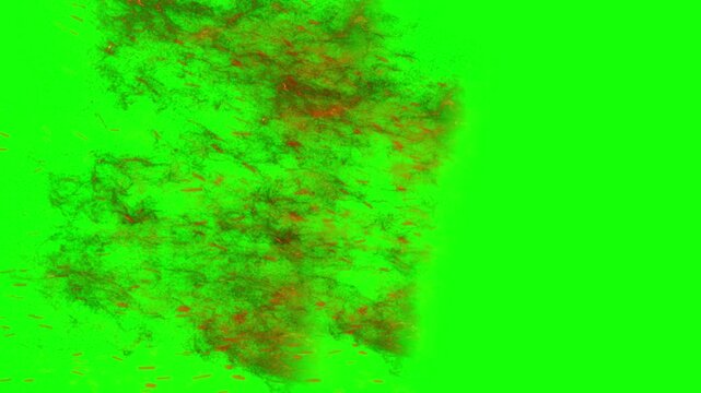 Smoke swirls in a dense and textured pattern against a solid green background to serve as a dramatic overlay for creative compositions that require an organic and mysterious visual element for depth.
