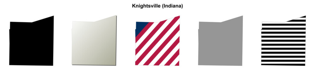 Fototapeta premium Knightsville (Indiana) blank outline map set