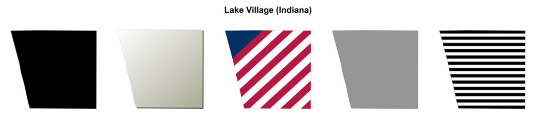 Fototapeta premium Lake Village (Indiana) blank outline map set