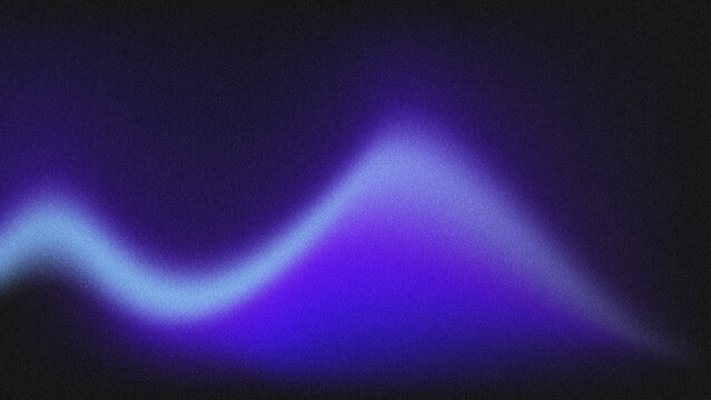 Abstract grainy gradient background with wavy purple and blue light on black, retro 90s vapor wave aesthetic, textured noisy dark backdrop.