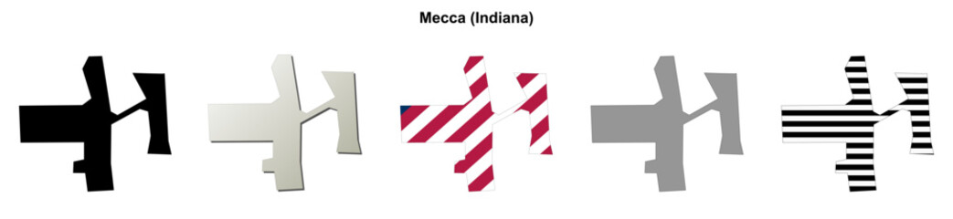 Obraz premium Mecca (Indiana) blank outline map set