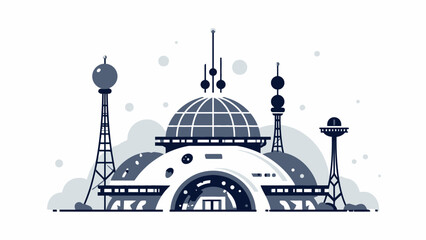 A futuristic communication station with tall antennas stands against a white background © sedulurmu