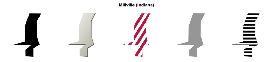 Obraz premium Millville (Indiana) blank outline map set