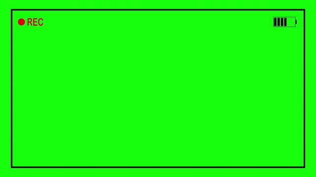 Camera viewfinder, camera streaming recorder, footage. Video camera recorder screen overlay, rec text camera recording icon blink animation on green screen in 4K