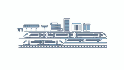Naklejka premium A minimalist vector illustration of modern trains at a busy urban station