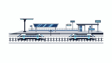 A modern train station platform with two high speed trains on the tracks © sedulurmu