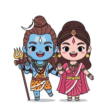 Shiva and Parvati Hindu Deity Cartoon.