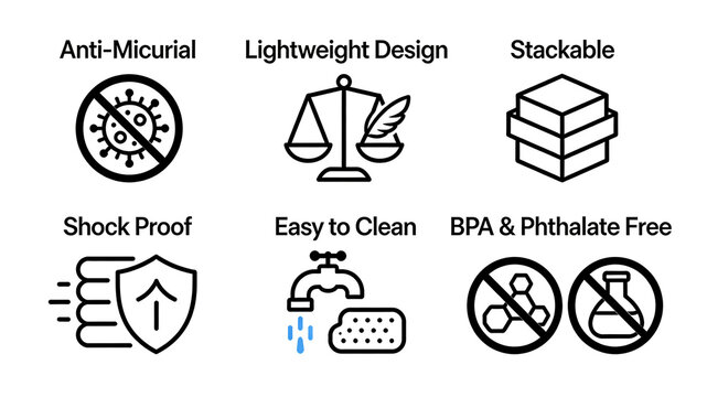 Anti bacterial balance, stacked block impact shield faucet, chemical icon, antibacterial, lightweight, stackable, shockproof, easy to clean, no harmful additives, tableware and storage products.
