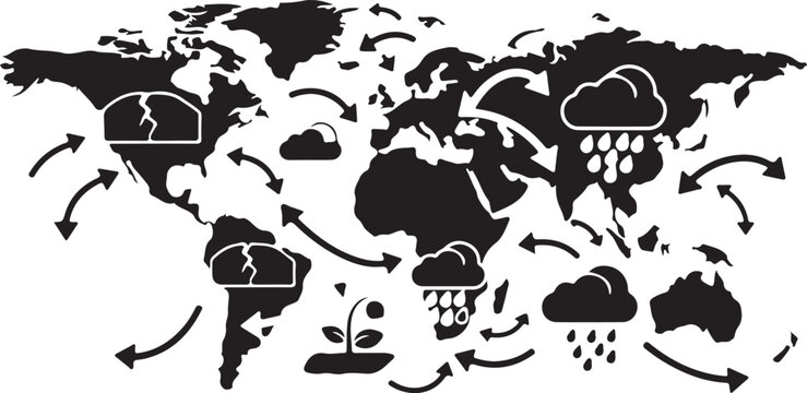 Global warming concept map, El Nino weather system, world climate change, and ocean vector illustration. Isolated Transparent Background